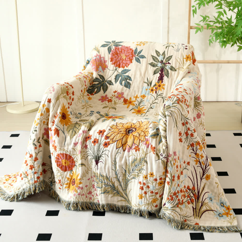 Rural Floral Cotton Gauze Reversible Blanket - image 0