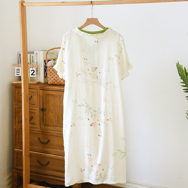 Ownkoti Floral Leaf Short Sleeve Cross-front Nightdress