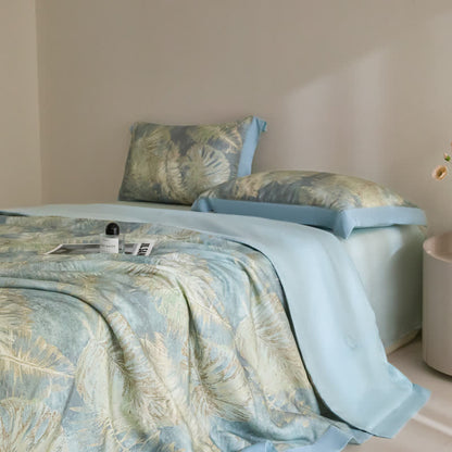 Ownkoti Leaf Print Lyocell Fiber Summer Silky Quilt