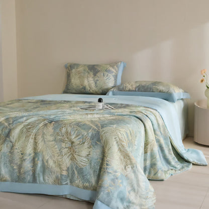 Ownkoti Leaf Print Lyocell Fiber Summer Silky Quilt