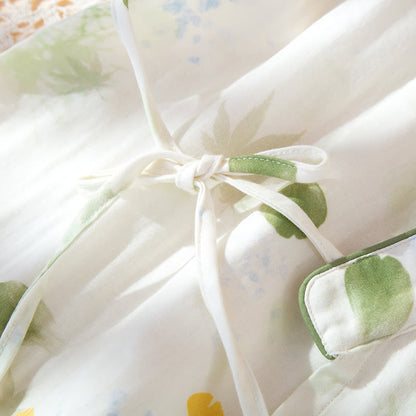 Ownkoti Leaf Print Cotton Gauze Kimono Adjustable Pajama Set