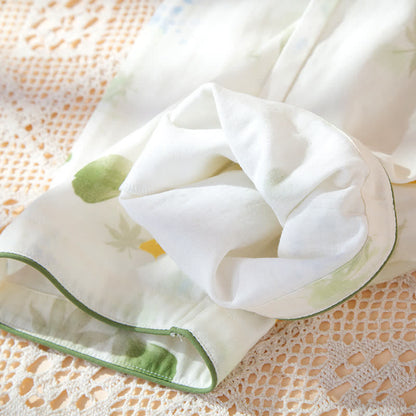 Ownkoti Leaf Print Cotton Gauze Kimono Adjustable Pajama Set