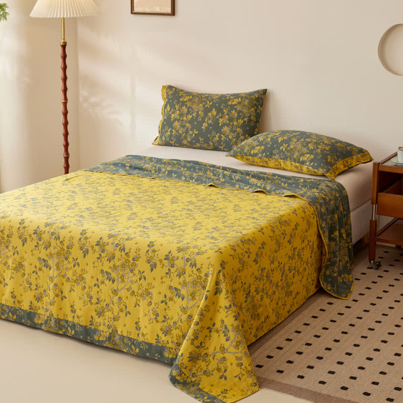 Ownkoti Vintage Plum Blossom Cotton Gauze Yarn-dyed Reversible Coverlet