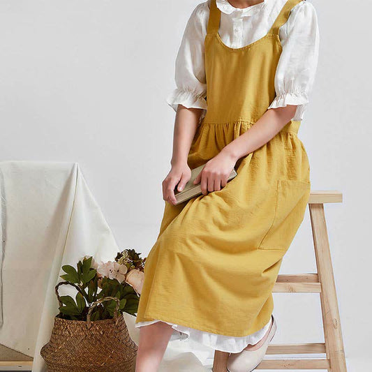 Ownkoti Cross-back Apron Cooking Pockets Apron - Yellow - One Size - image 0