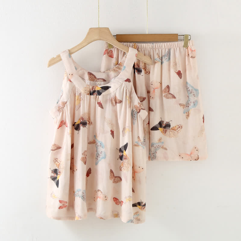 Ownkoti Vintage Butterfly Print Camisole Nightwear