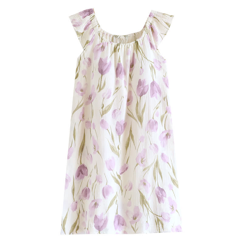 Ownkoti Tulip Print Cotton Gauze Padded Camisole Nightdress