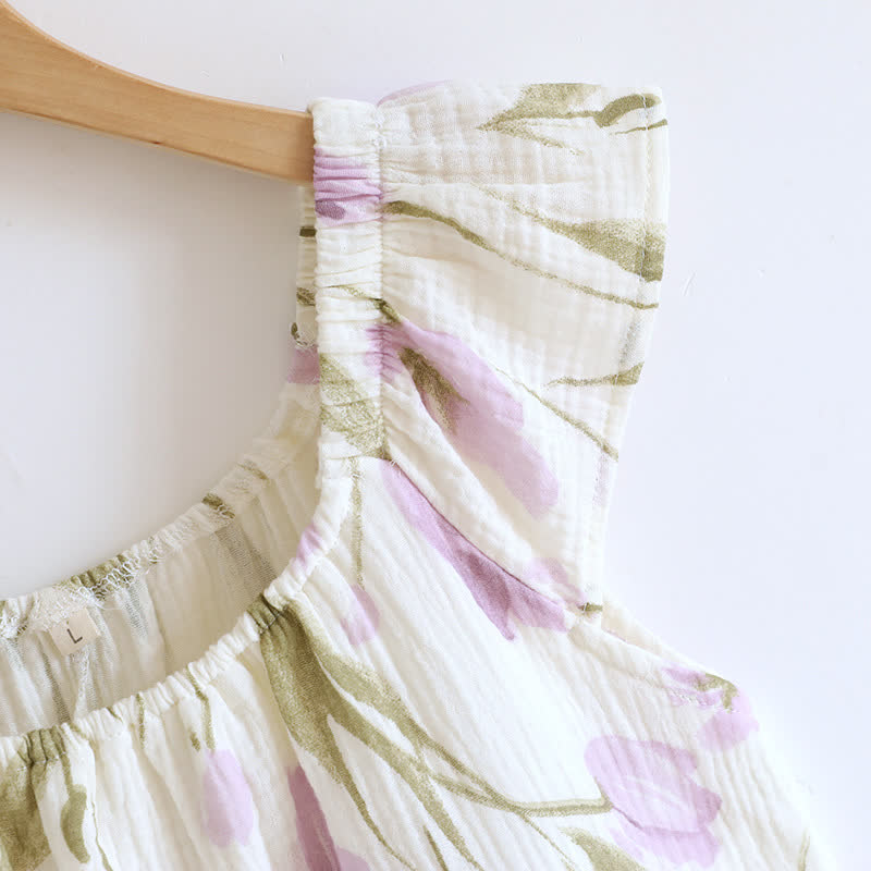 Ownkoti Tulip Print Cotton Gauze Padded Camisole Nightdress