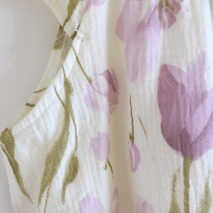Ownkoti Tulip Print Cotton Gauze Padded Camisole Nightdress