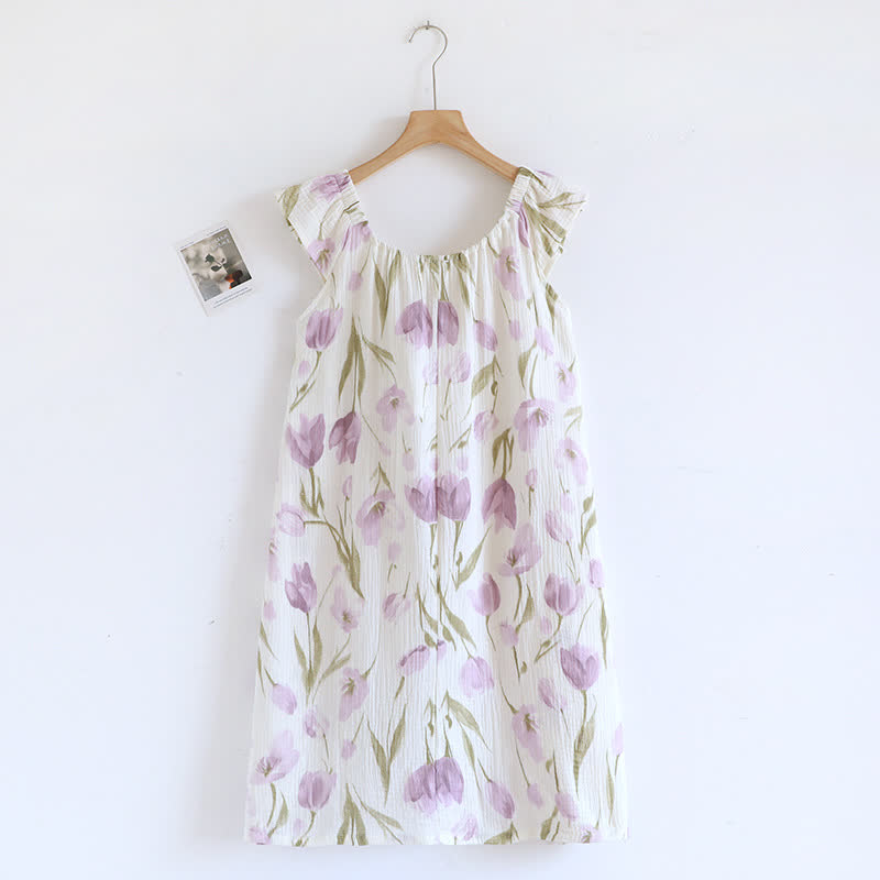 Ownkoti Tulip Print Cotton Gauze Padded Camisole Nightdress