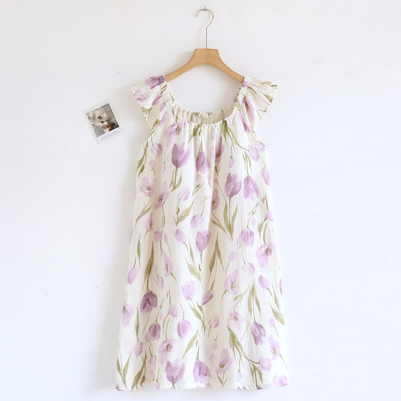 Ownkoti Tulip Print Cotton Gauze Padded Camisole Nightdress