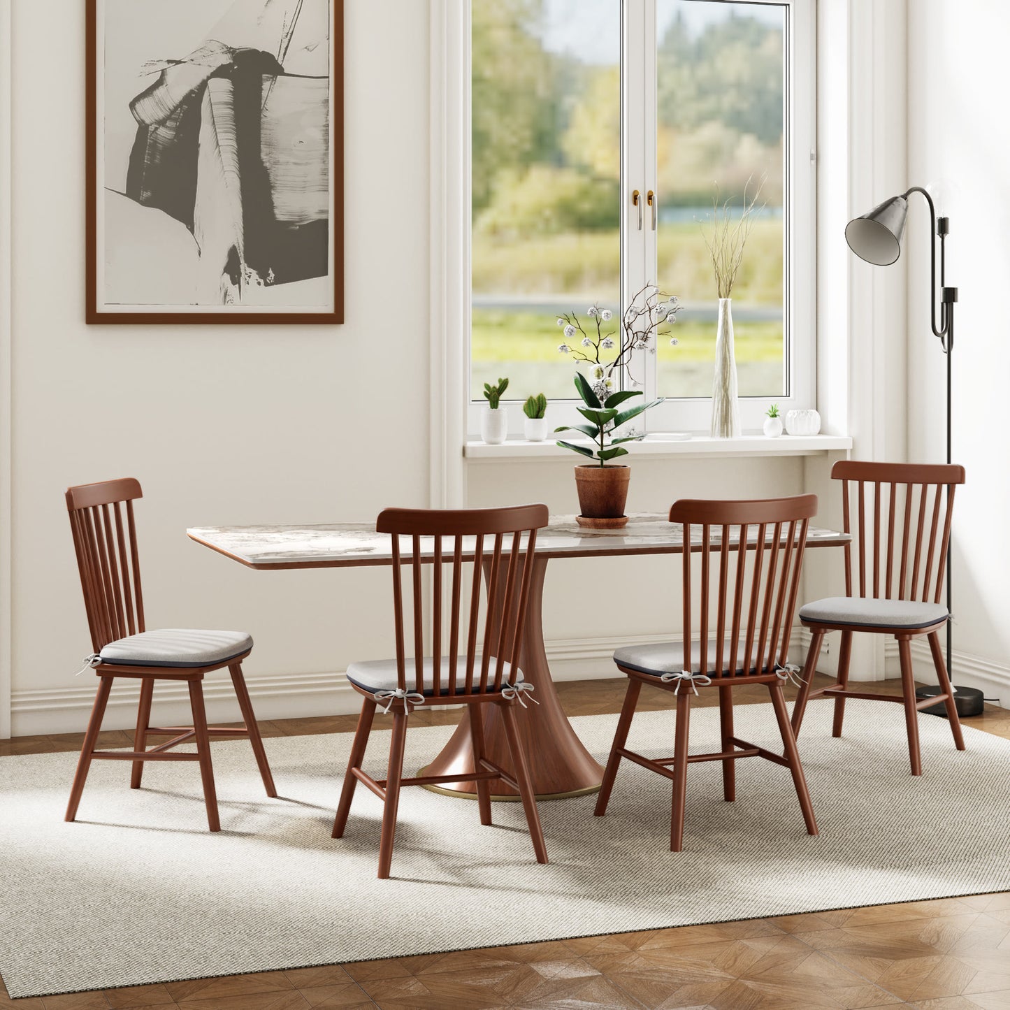 Ownkoti 2x/4x/6x Farmhouse Retro Wood Dining Room Chairs