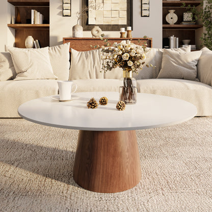 Ownkoti Mid-century Round Solid Wood Pedestal Coffee Table