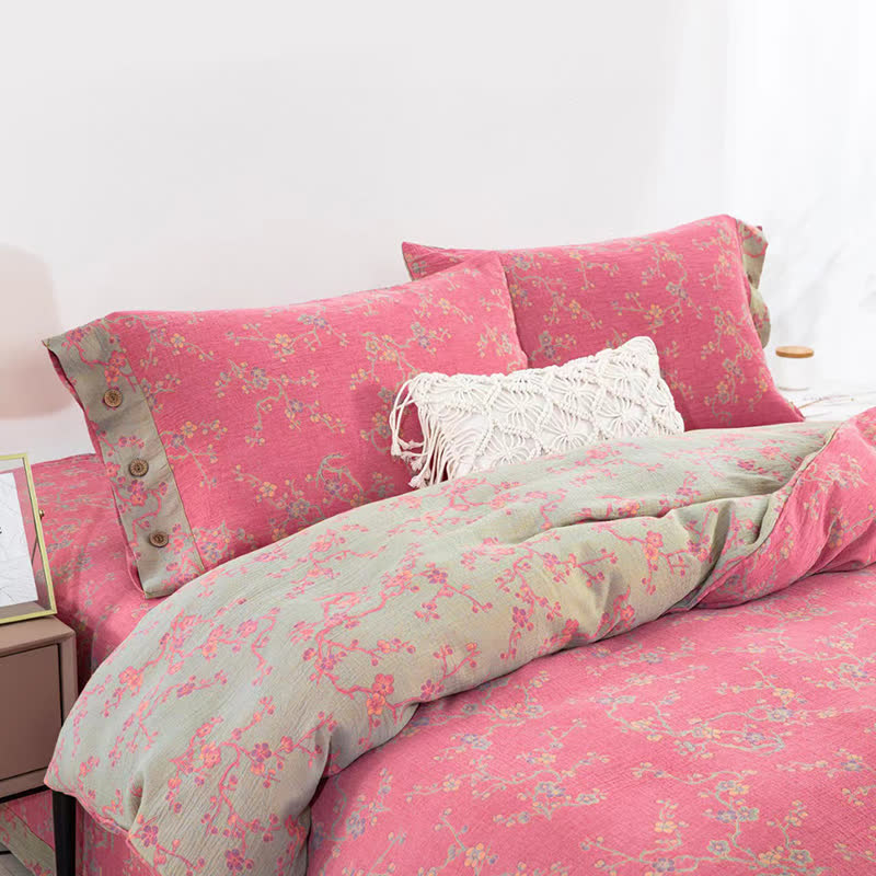 Ownkoti Wintersweet Cotton Gauze Jacquard Bedding Set(4pcs)