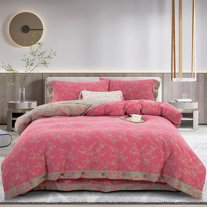Ownkoti Wintersweet Cotton Gauze Jacquard Bedding Set(4pcs)