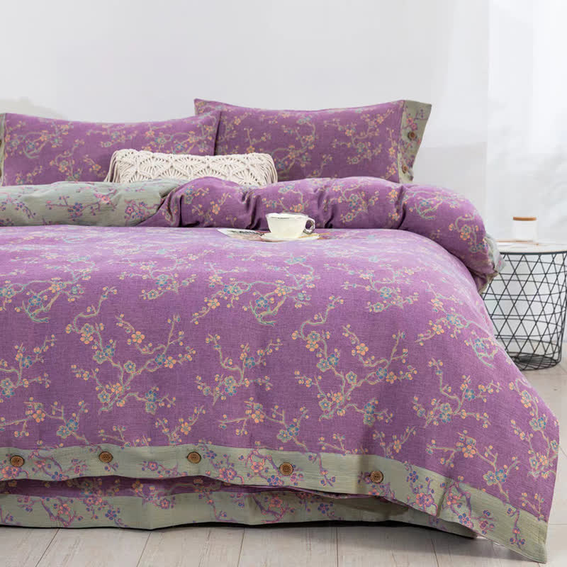 Ownkoti Wintersweet Cotton Gauze Jacquard Bedding Set(4pcs)