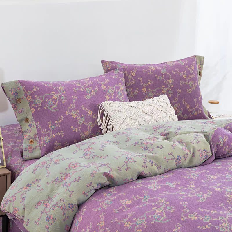 Ownkoti Wintersweet Cotton Gauze Jacquard Bedding Set(4pcs)