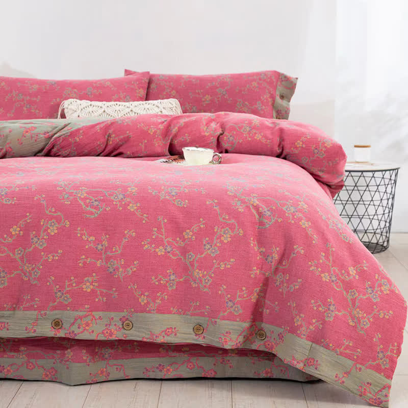 Ownkoti Wintersweet Cotton Gauze Jacquard Bedding Set(4pcs)