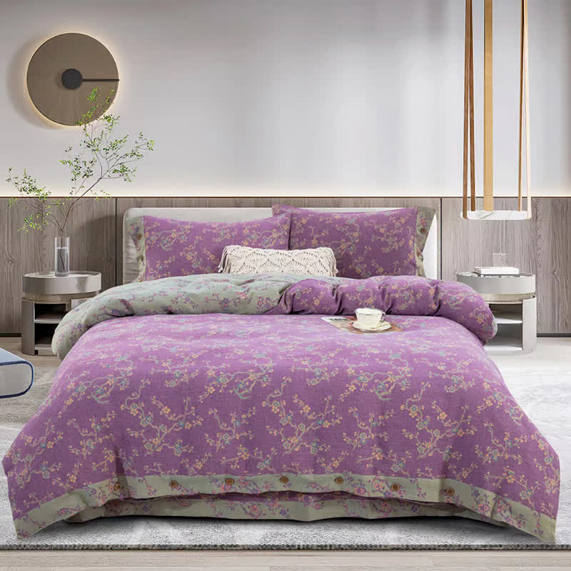 Ownkoti Wintersweet Cotton Gauze Jacquard Bedding Set(4pcs)