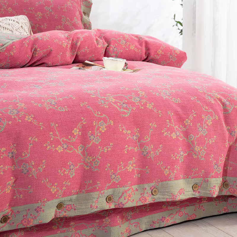 Ownkoti Wintersweet Cotton Gauze Jacquard Bedding Set(4pcs)