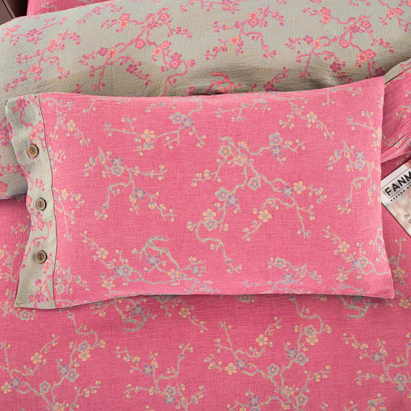 Ownkoti Wintersweet Cotton Gauze Jacquard Bedding Set(4pcs)