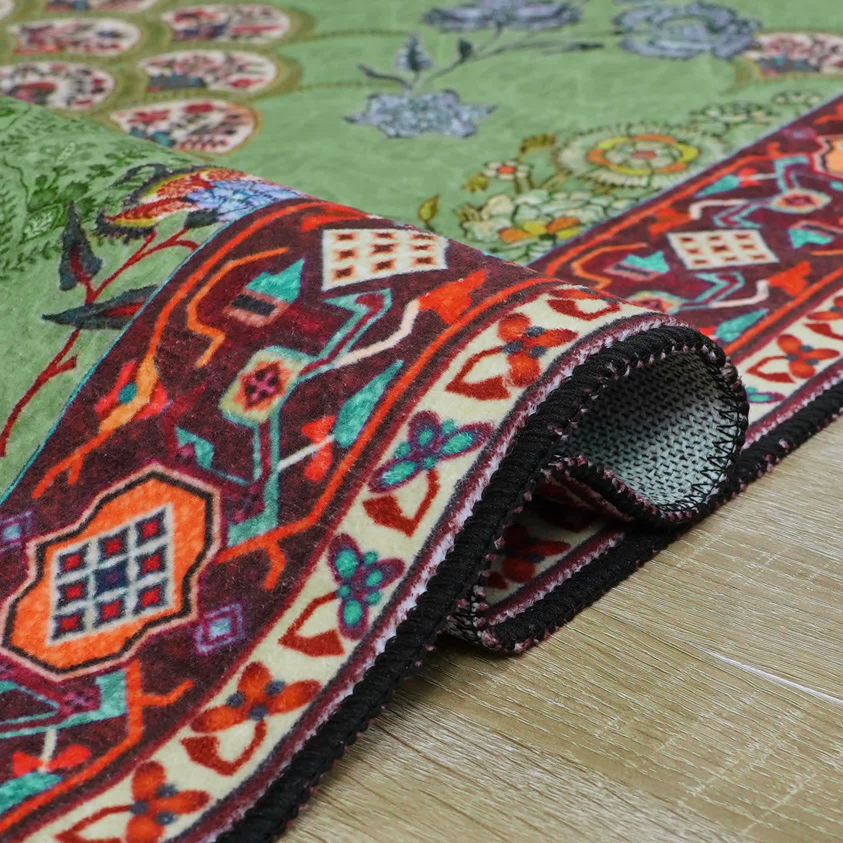 Ownkoti Washable Vintage Floral Anti-slip Green Area Rug - image 7