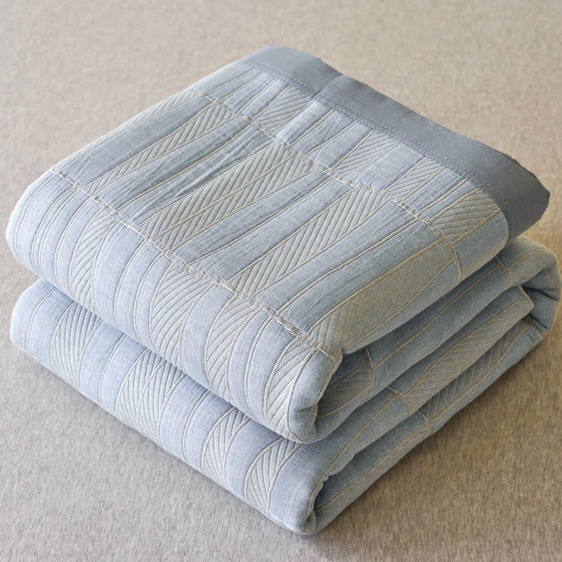 Ownkoti Blue Stripe Plaid Cotton Muslin Bedspread