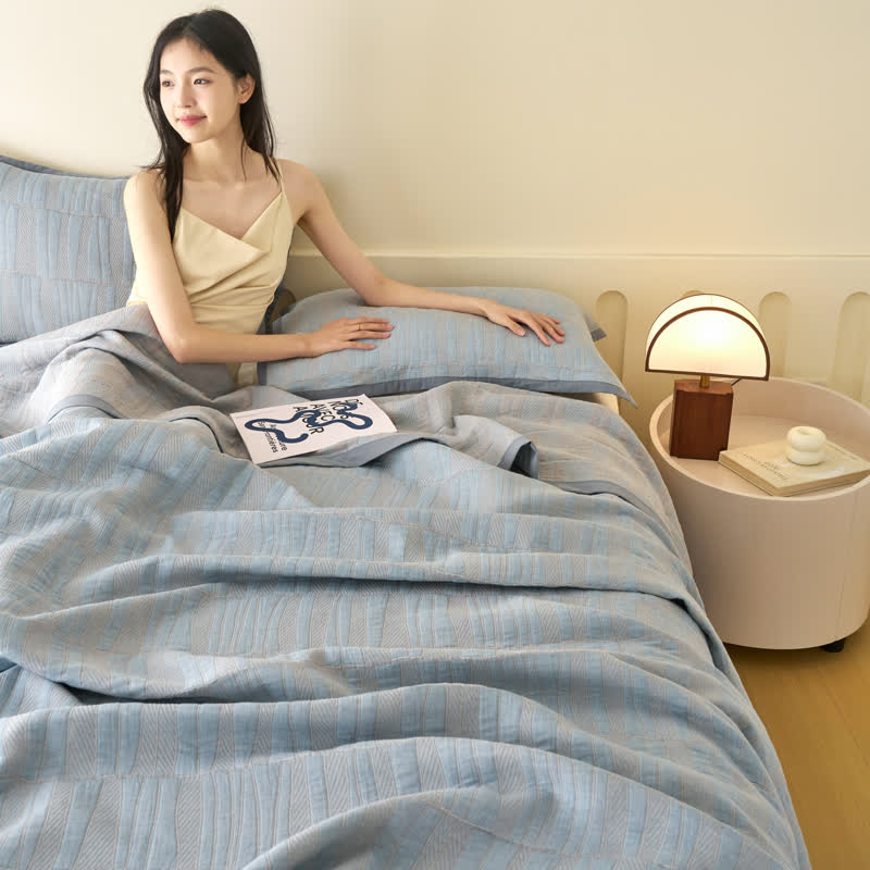 Ownkoti Blue Stripe Plaid Cotton Muslin Bedspread