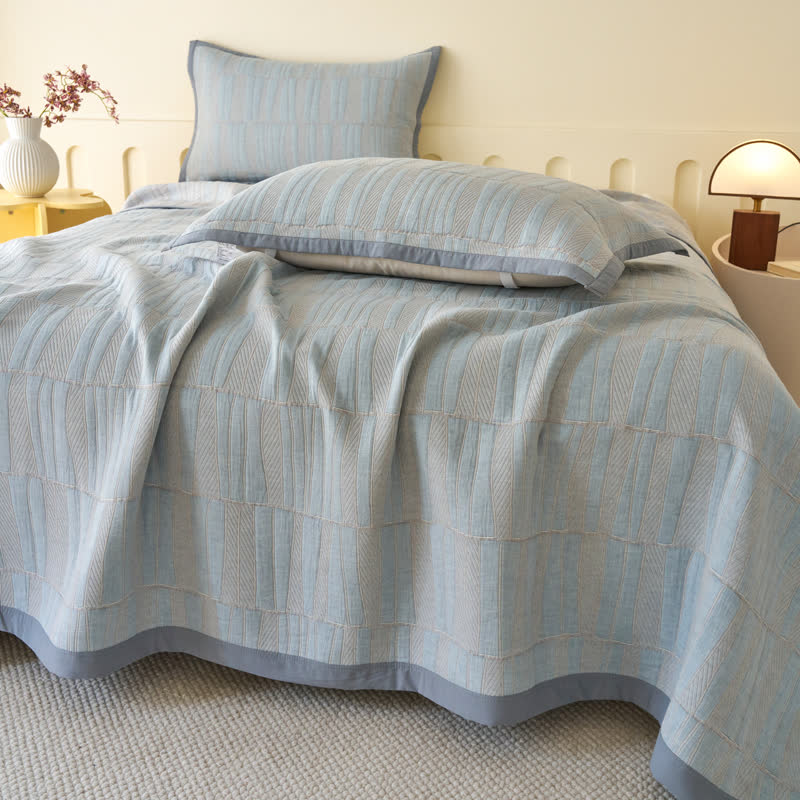 Ownkoti Blue Stripe Plaid Cotton Muslin Bedspread