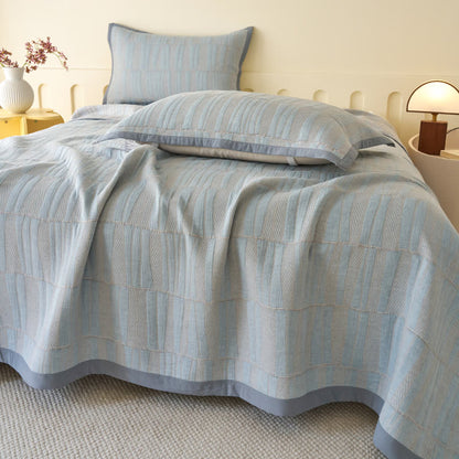 Ownkoti Blue Stripe Plaid Cotton Muslin Bedspread
