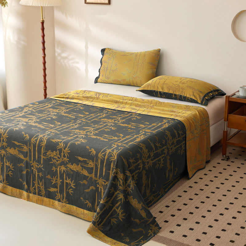 Bamboo Print Cotton Gauze Yarn-dyed Reversible Coverlet - Grey - 2PCS Pillowcases - 19" x 29" - image 4