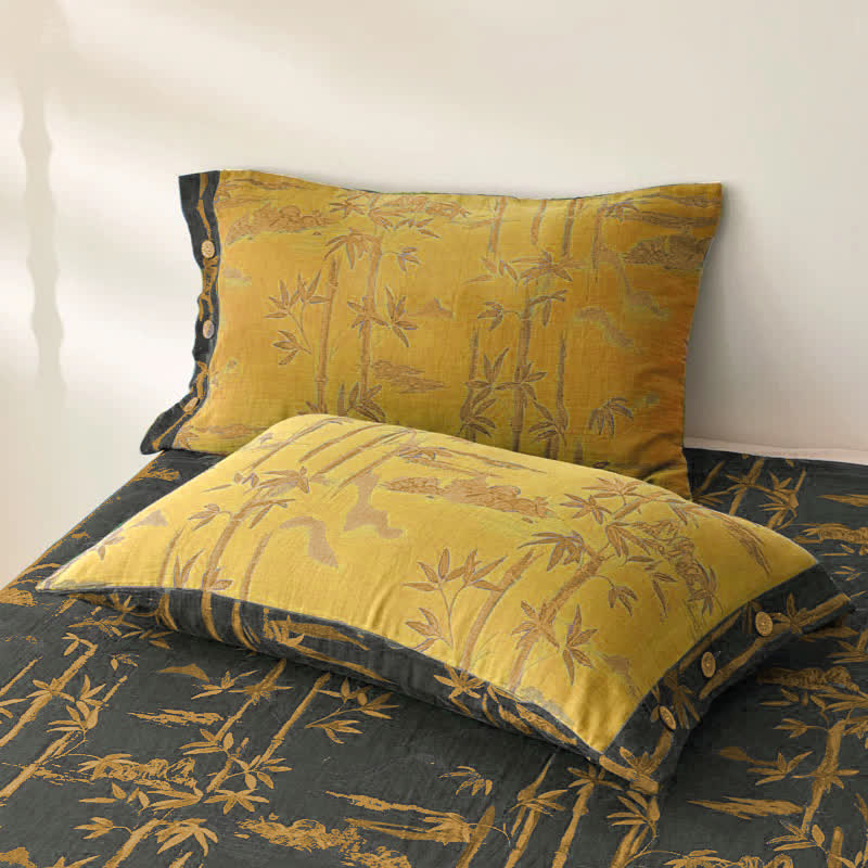 Bamboo Print Cotton Gauze Yarn-dyed Reversible Coverlet - image 6