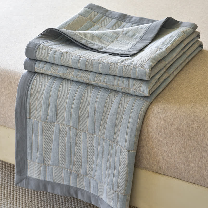 Ownkoti Blue Stripe Plaid Cotton Muslin Bedspread