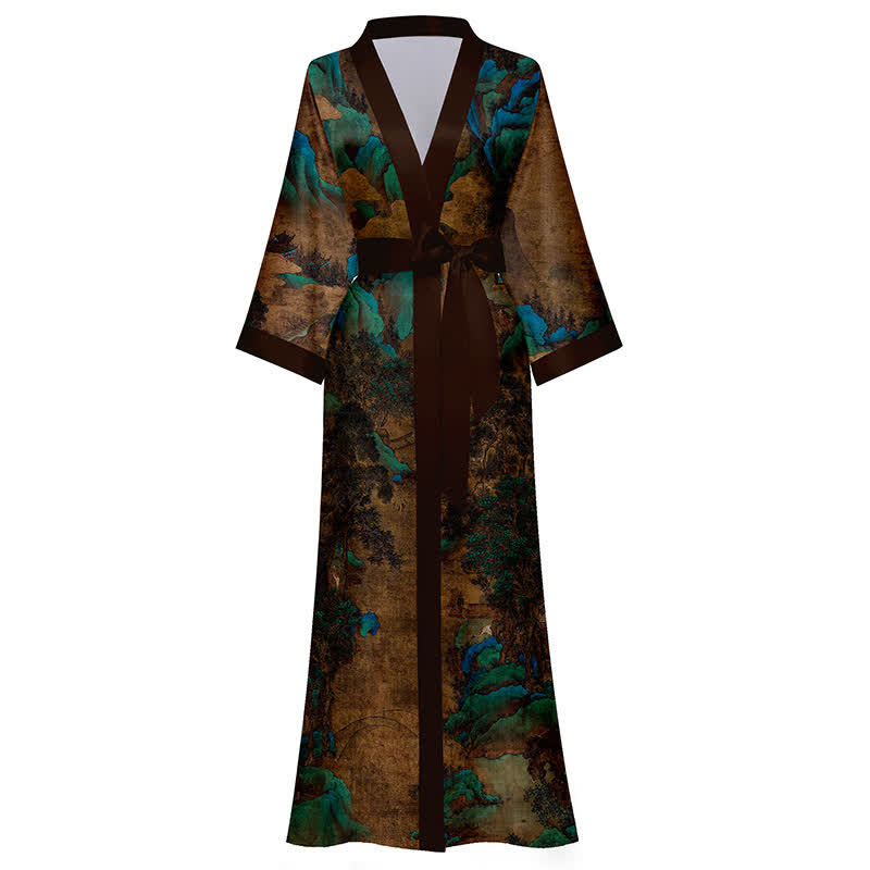 Ownkoti Oriental Landscape Print Kimono Bathrobe