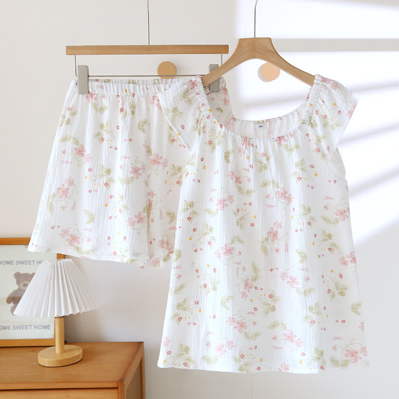 Ownkoti Cherry Blossom Flutter Sleeve Loungewear Set