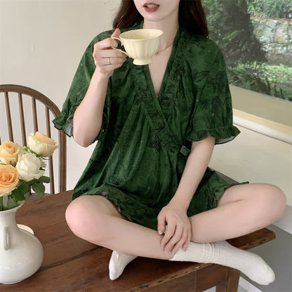 Ownkoti Stylish Botanical Ruffle Sleeve Pajama Set