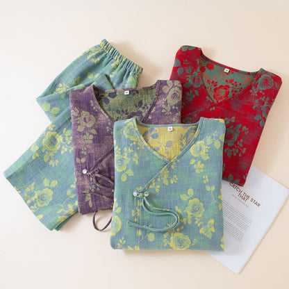 Ownkoti Rose Jacquard Cotton Gauze Sleepwear Set