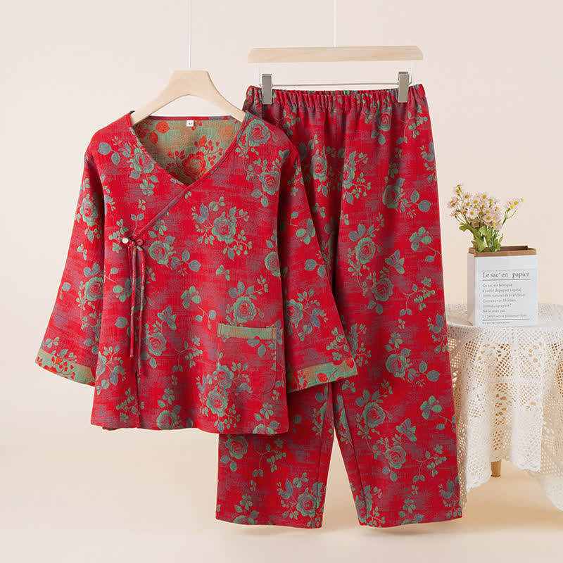 Ownkoti Rose Jacquard Cotton Gauze Sleepwear Set