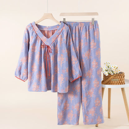 Ownkoti Oriental Lily Cotton Gauze Sleepwear Set