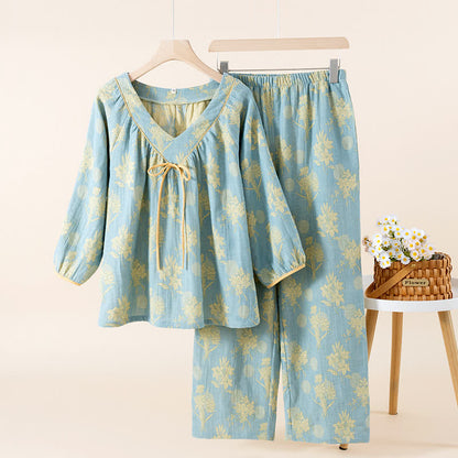 Ownkoti Oriental Lily Cotton Gauze Sleepwear Set