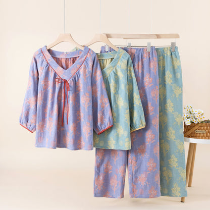 Ownkoti Oriental Lily Cotton Gauze Sleepwear Set