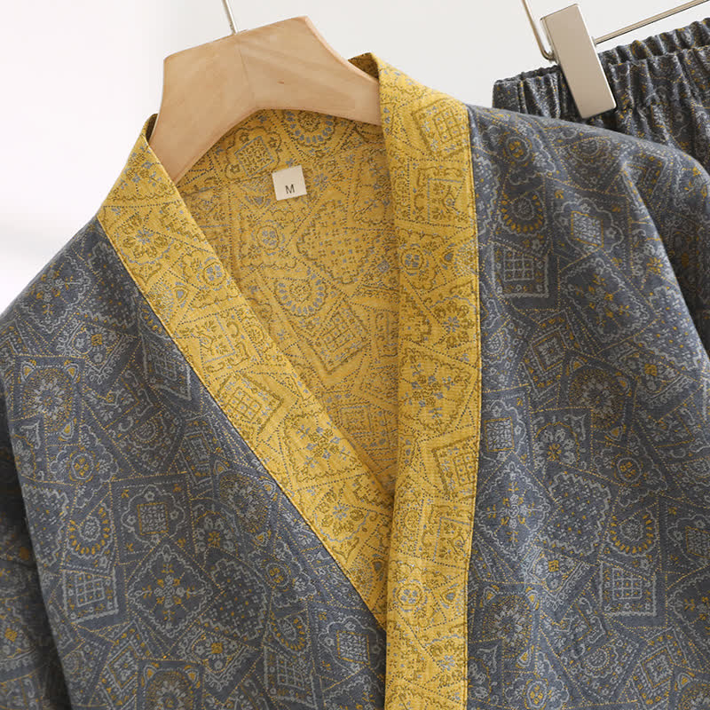 Ownkoti Unisex Japanese Kimono Geometric Pajama Set - image 3