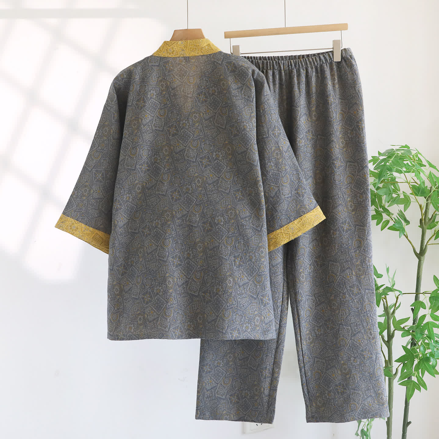 Ownkoti Unisex Japanese Kimono Geometric Pajama Set