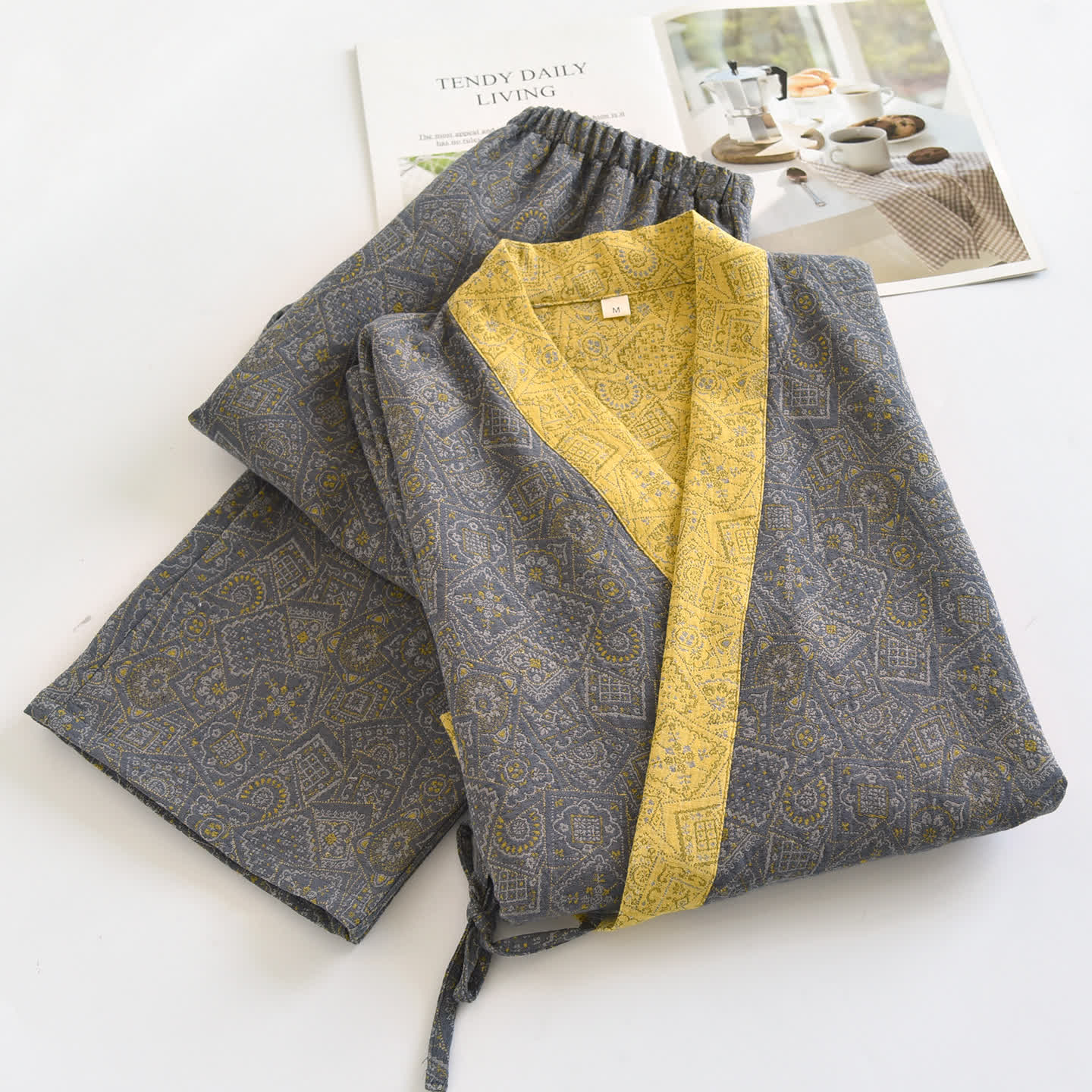 Ownkoti Unisex Japanese Kimono Geometric Pajama Set - image 2