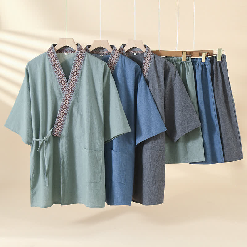 Ownkoti Solid Kimono Pajama with Geometric Collar