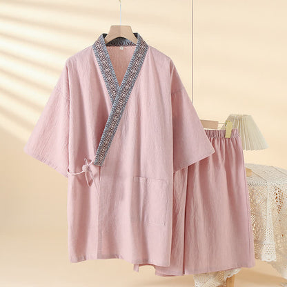 Ownkoti Solid Kimono Pajama with Geometric Collar