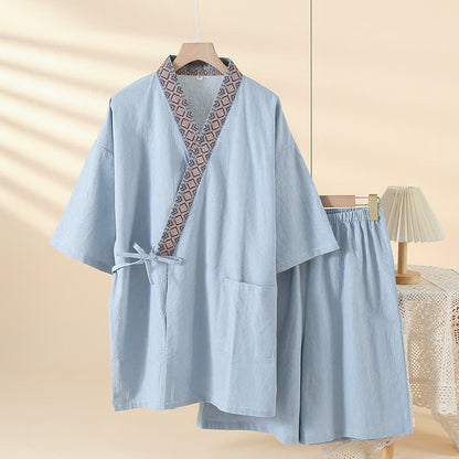 Ownkoti Solid Kimono Pajama with Geometric Collar