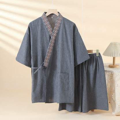 Ownkoti Solid Kimono Pajama with Geometric Collar