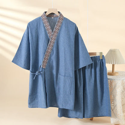Ownkoti Solid Kimono Pajama with Geometric Collar