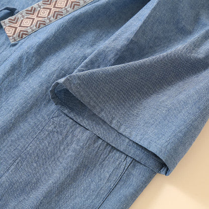 Ownkoti Solid Kimono Pajama with Geometric Collar