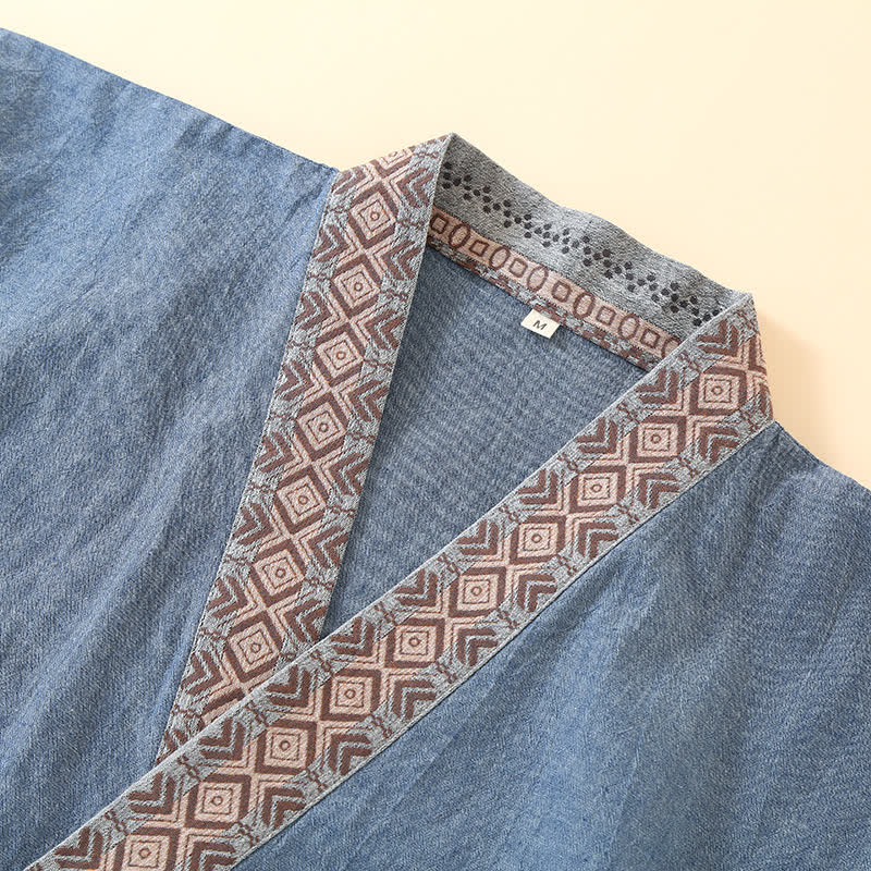 Ownkoti Solid Kimono Pajama with Geometric Collar